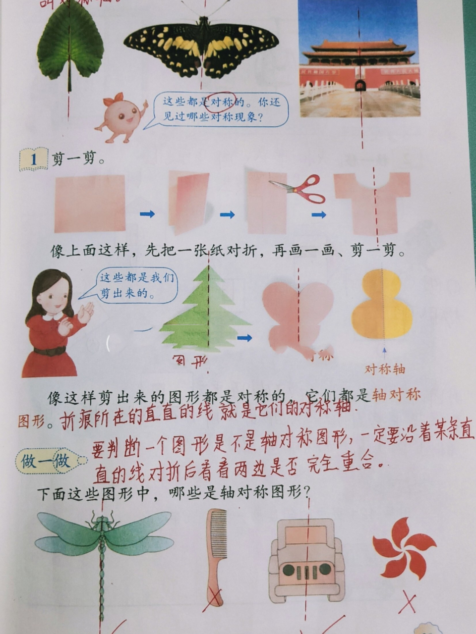 二年级数学下册第三单元《图形的运动》笔记 知识点 1,认识对称现象及