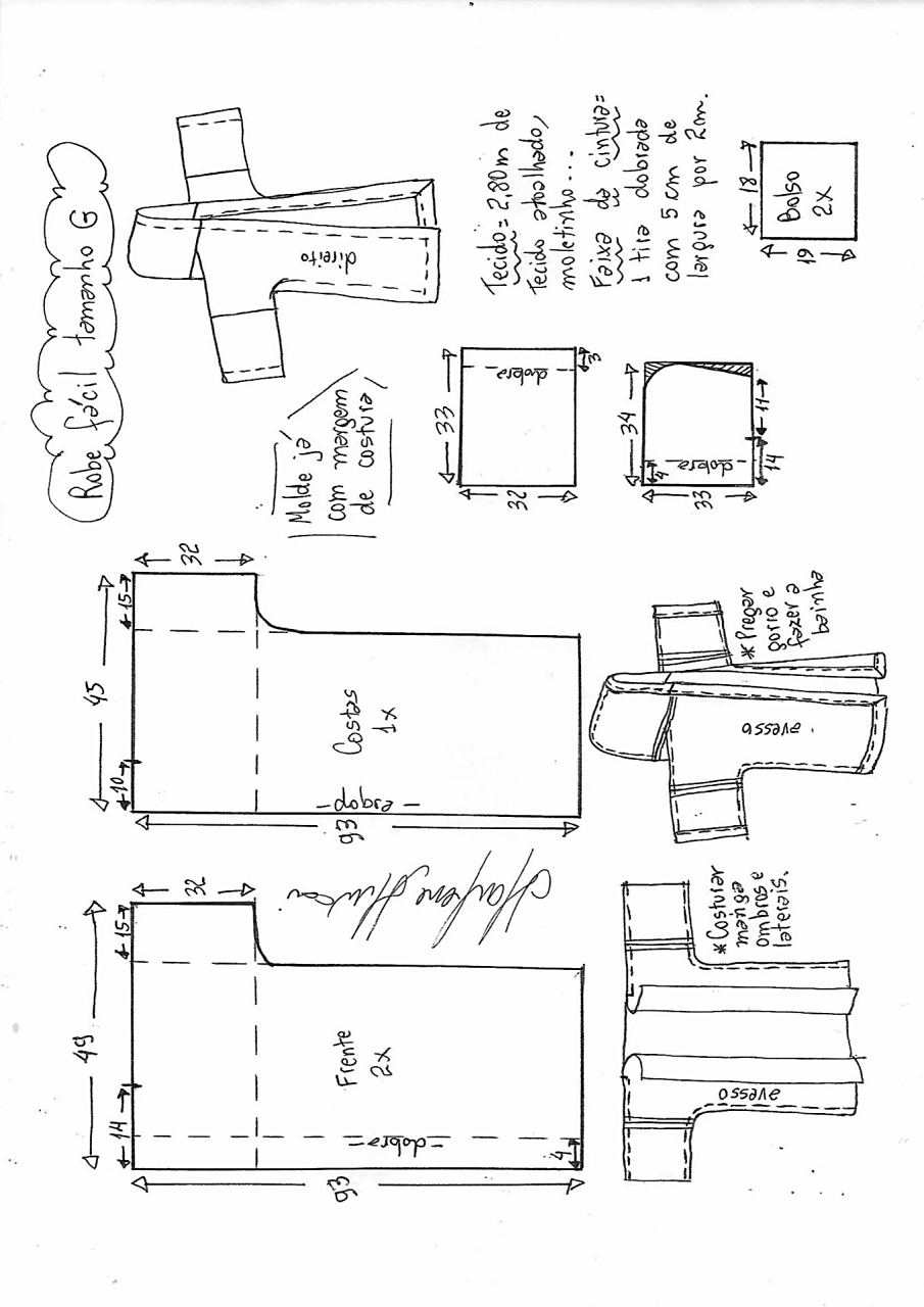 服装纸样|男女浴袍纸样剪裁图分享6个码 纸样分享/男女通用的浴袍