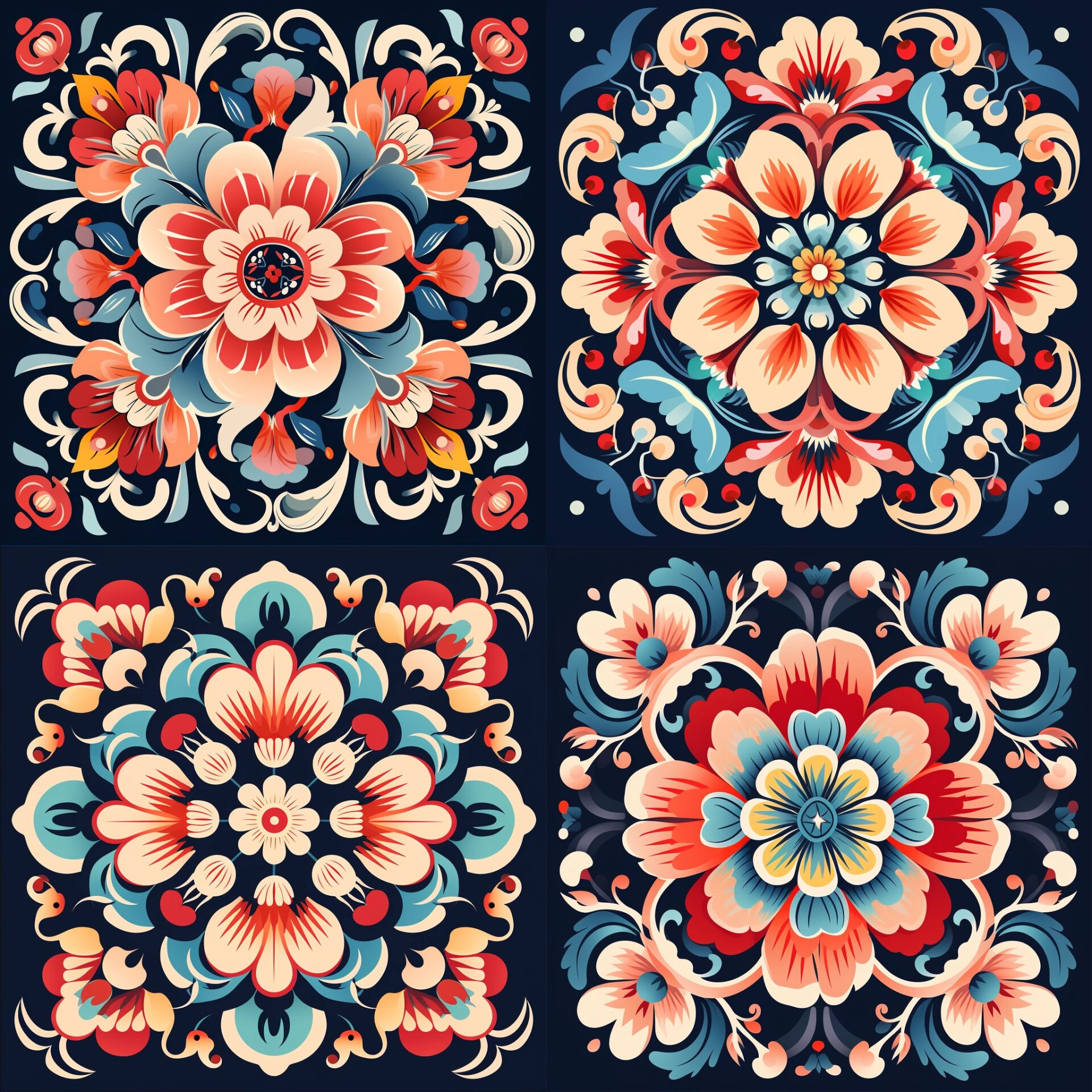 花卉图案-正方形适合纹样3