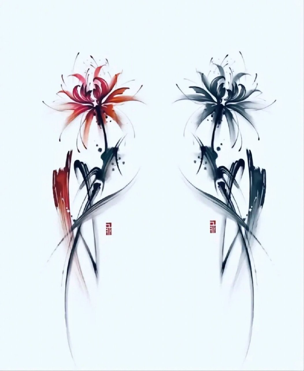 情侣or姐妹小清新水墨纹身分享 水墨纹身,小清新,纹身手稿贴纸,彼岸花
