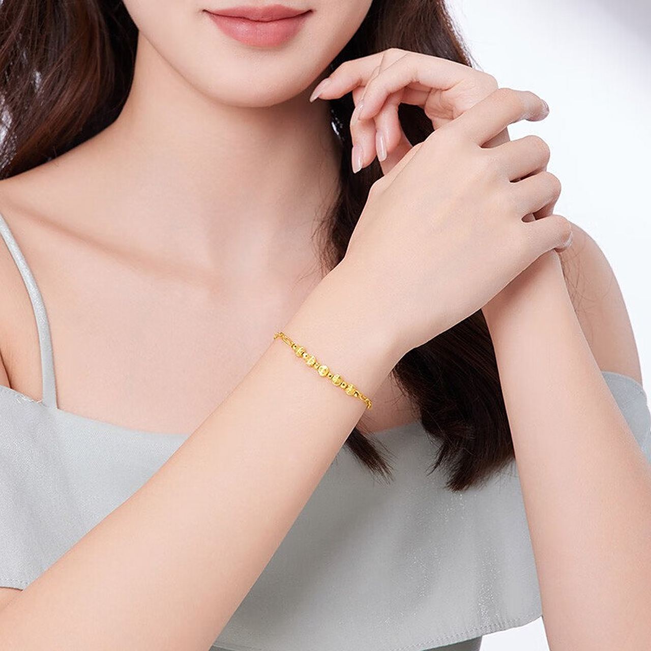 六桂福珠宝黄金手链女5g足金闪爱金手链女礼物 5.