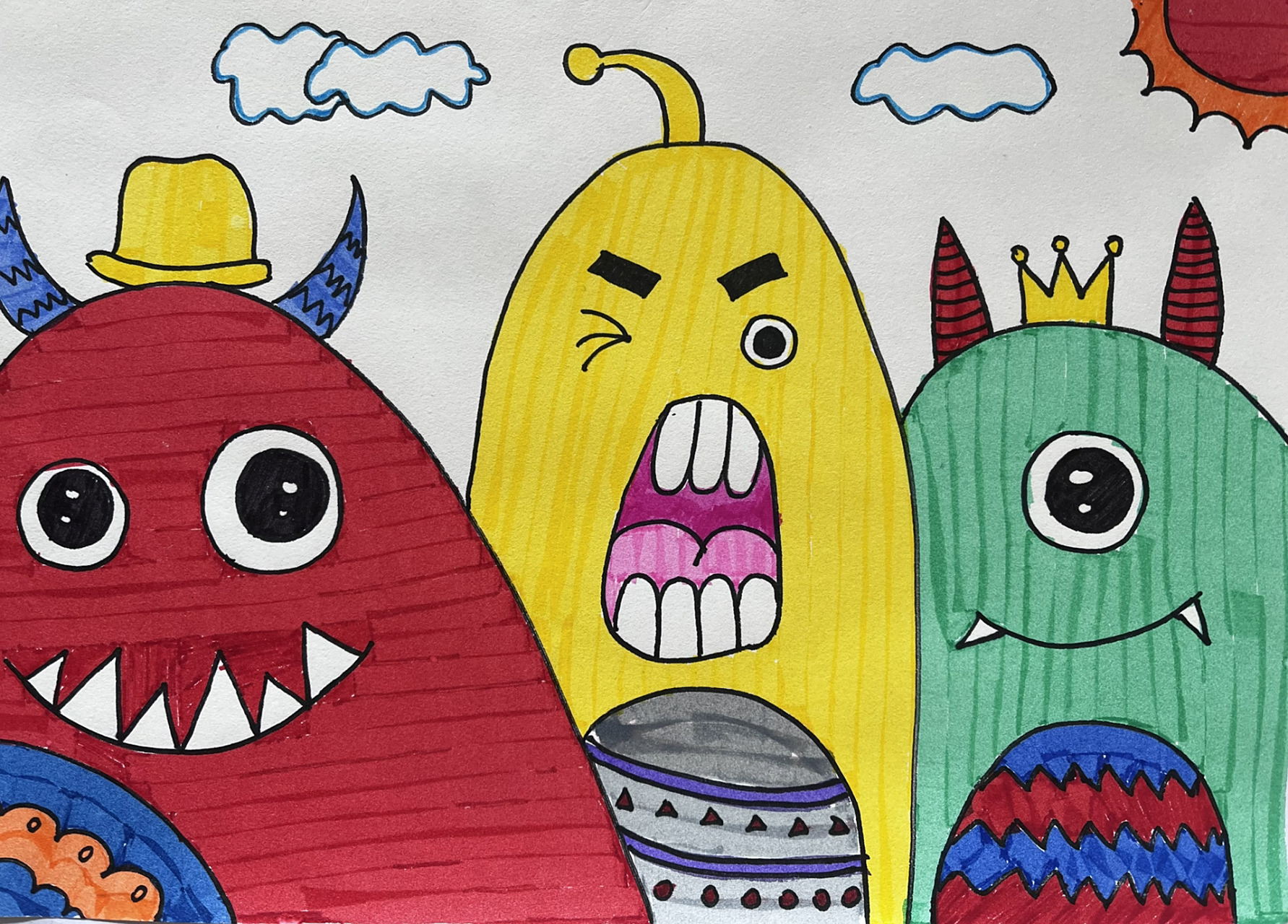 小怪兽简笔画 一二三年级,一课时 只有色稿无线稿 尺寸:a4 工具:水性