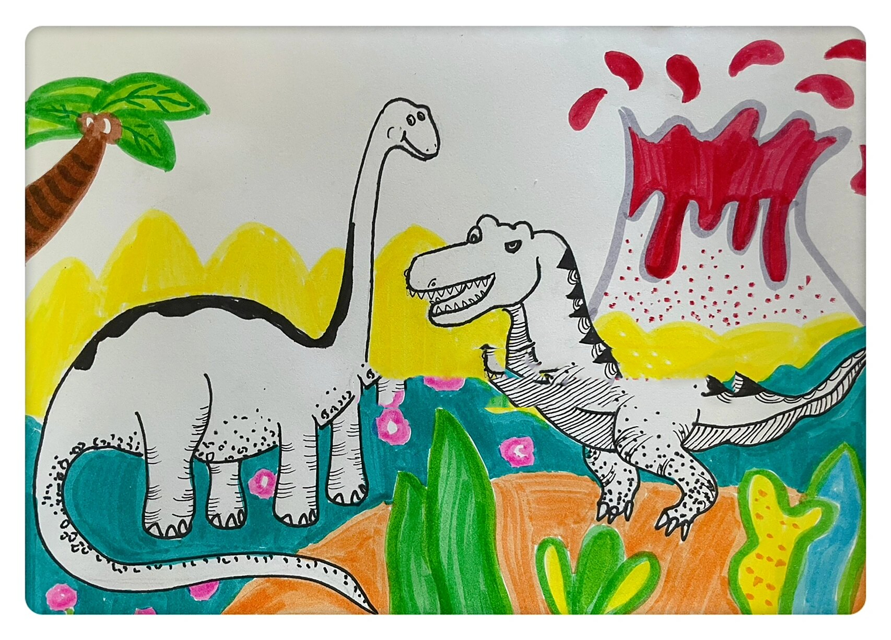 儿童画:《侏罗纪公园》恐龙简单儿童画步骤图 03恐龙是一类生活在