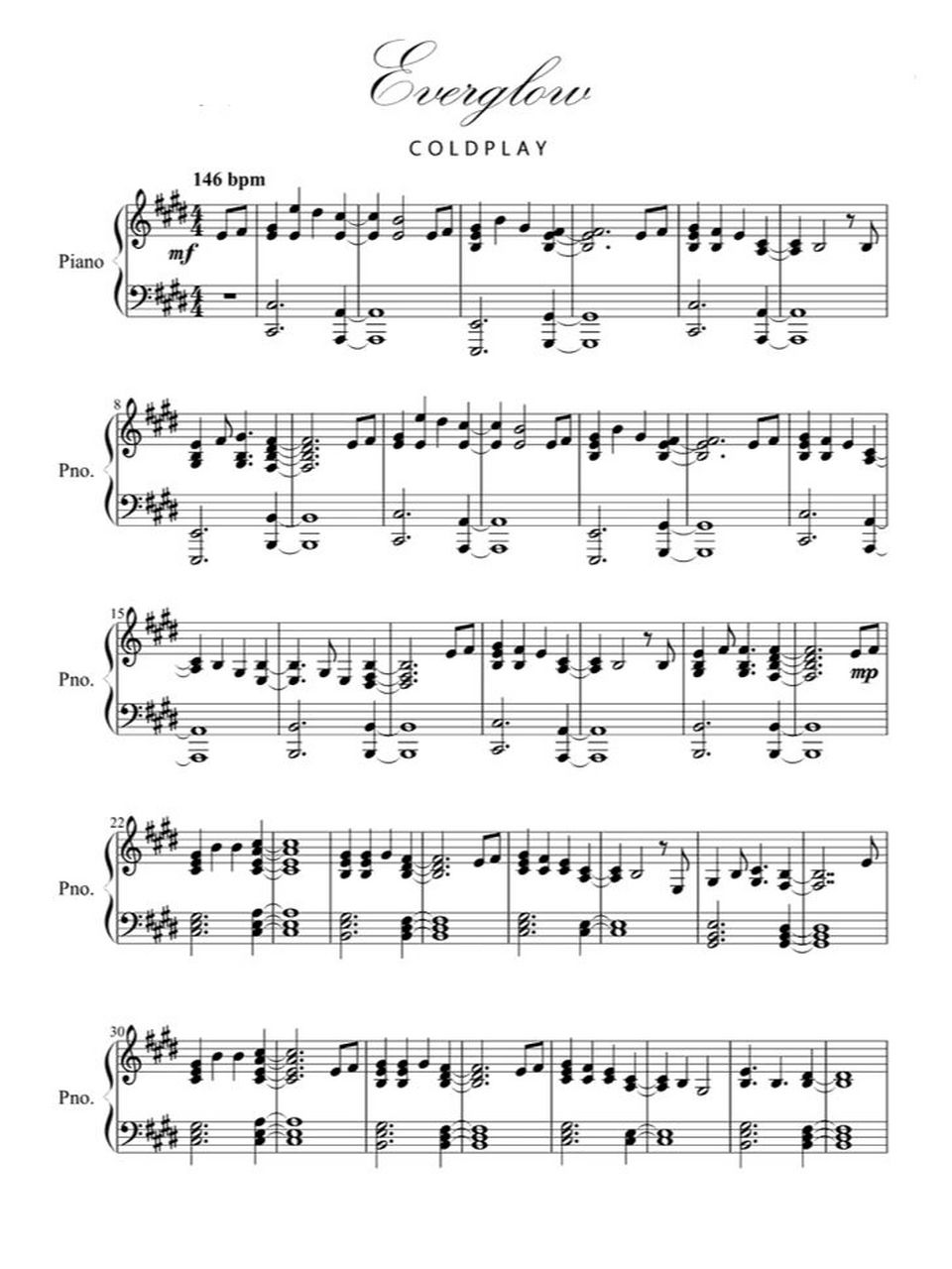 好听的英文歌的钢琴谱《everglow》 英文歌,钢琴谱,好听,中难度