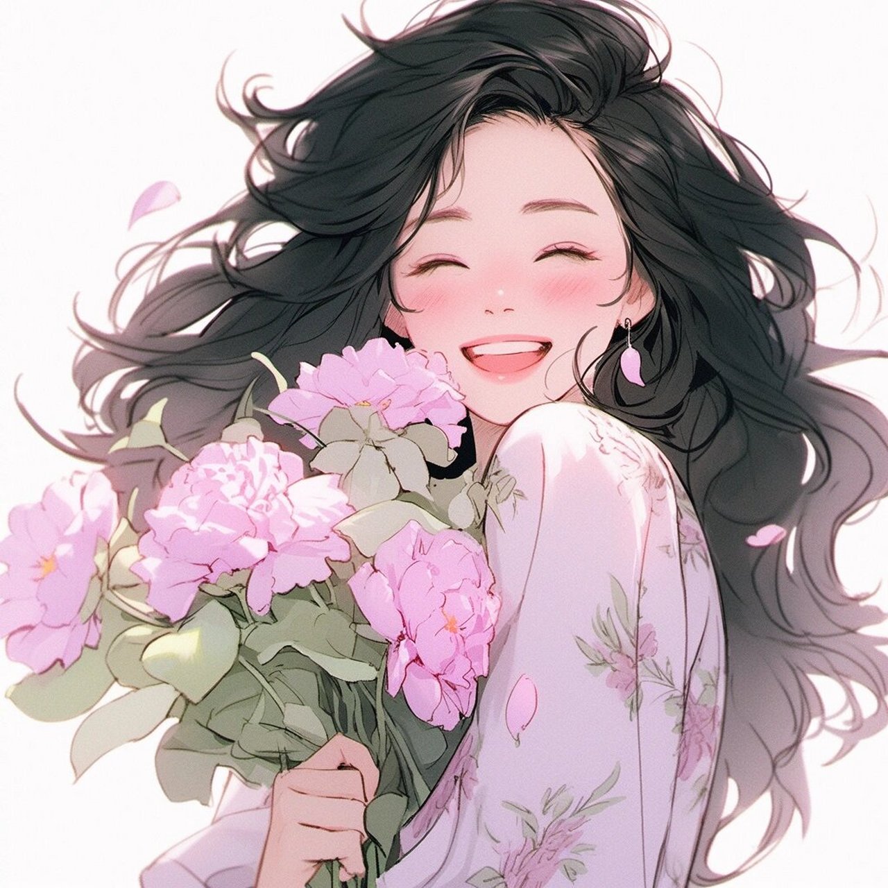 可是她笑起来在发光诶‖捧花气质女生头像 芍药花开 美好自来