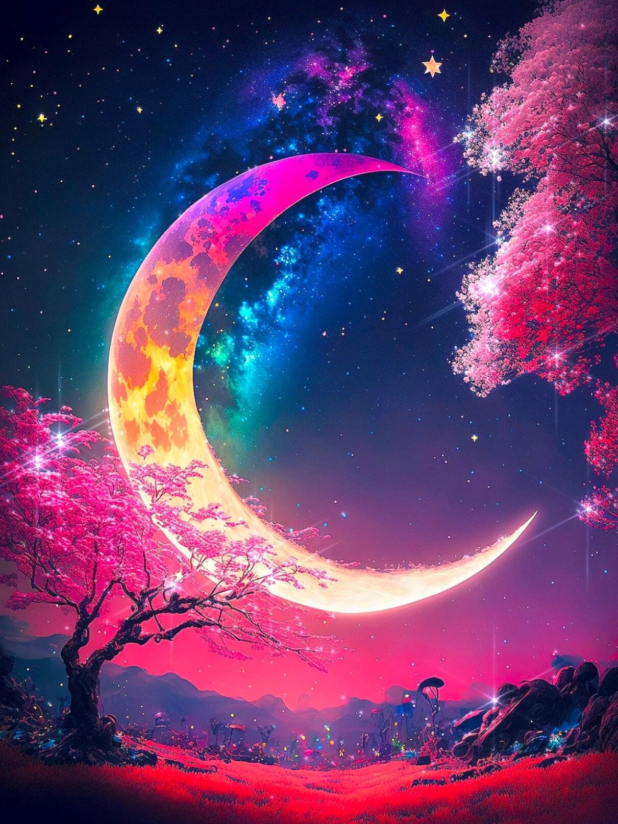 月亮天空树•绝美壁纸  原创壁纸 严🈲盗图  求图关注  壁纸自取