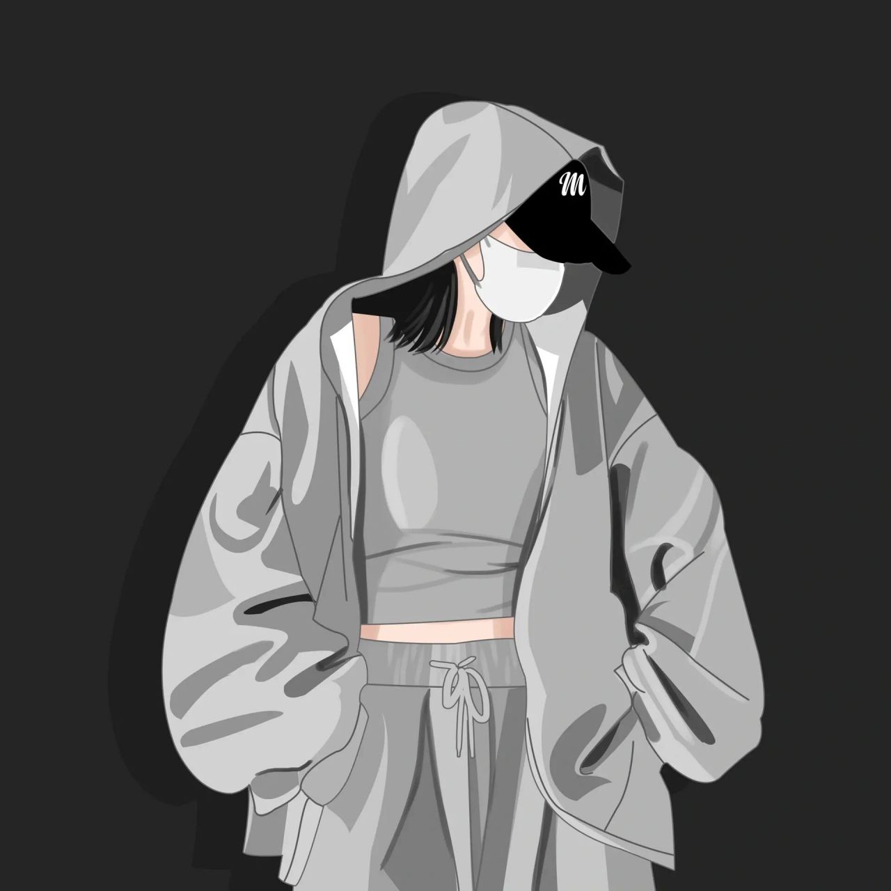 女生不露脸头像|韩系女生穿搭插画 9315做头像,礼貌拿图 0569