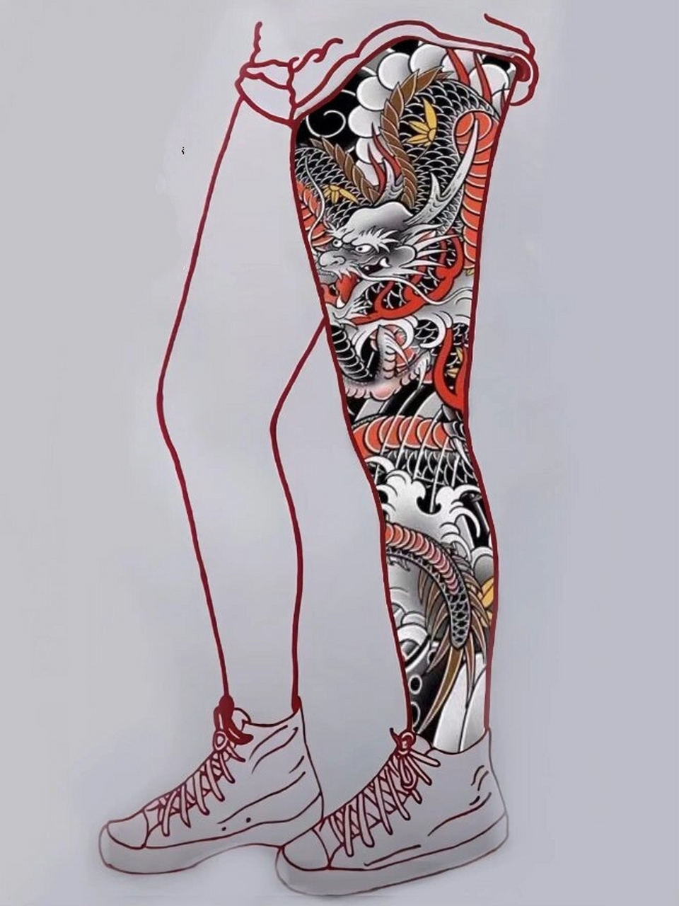 花腿纹身手稿(二) 日式老传统花腿纹身手稿