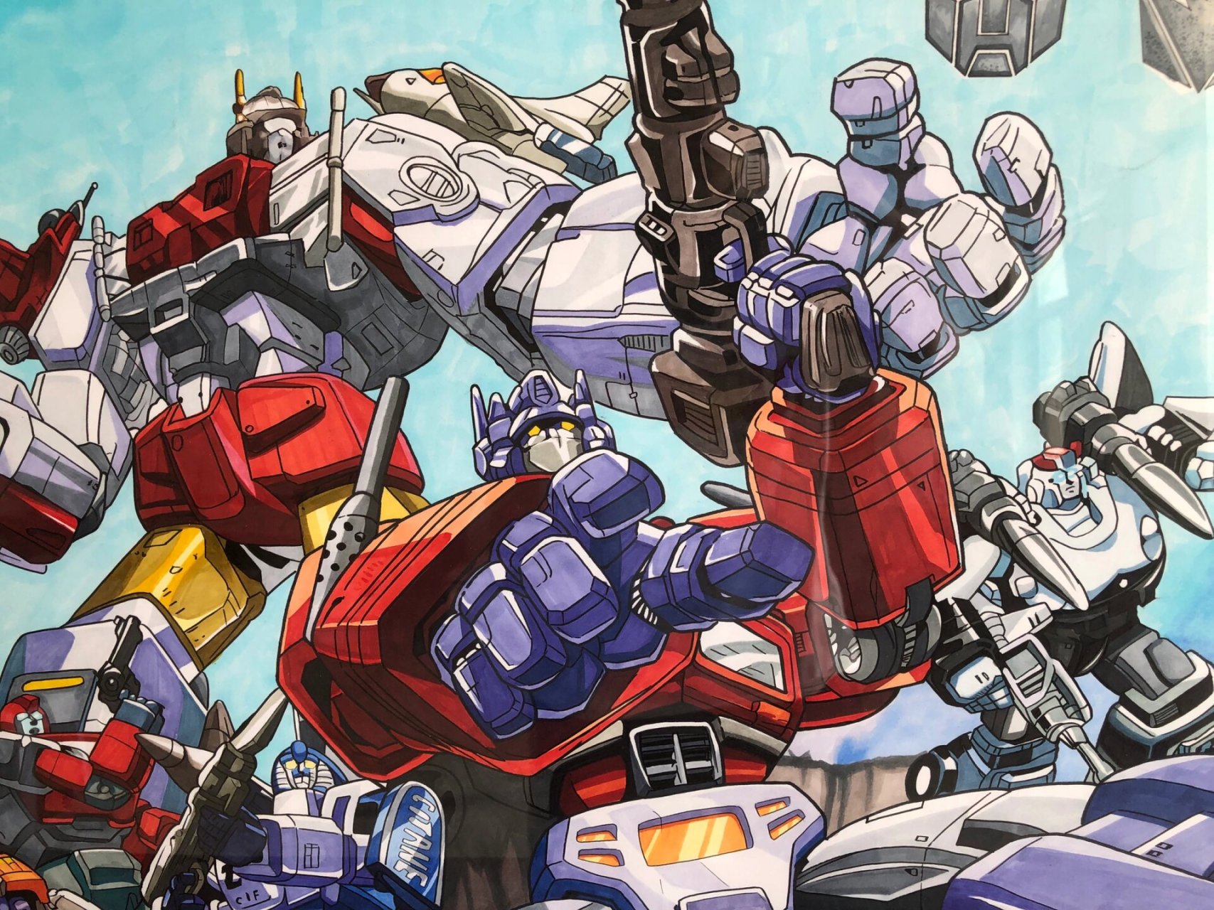 变形金刚全家福手绘作品展示 尺寸:120×60 画了有一个月,实在是太难