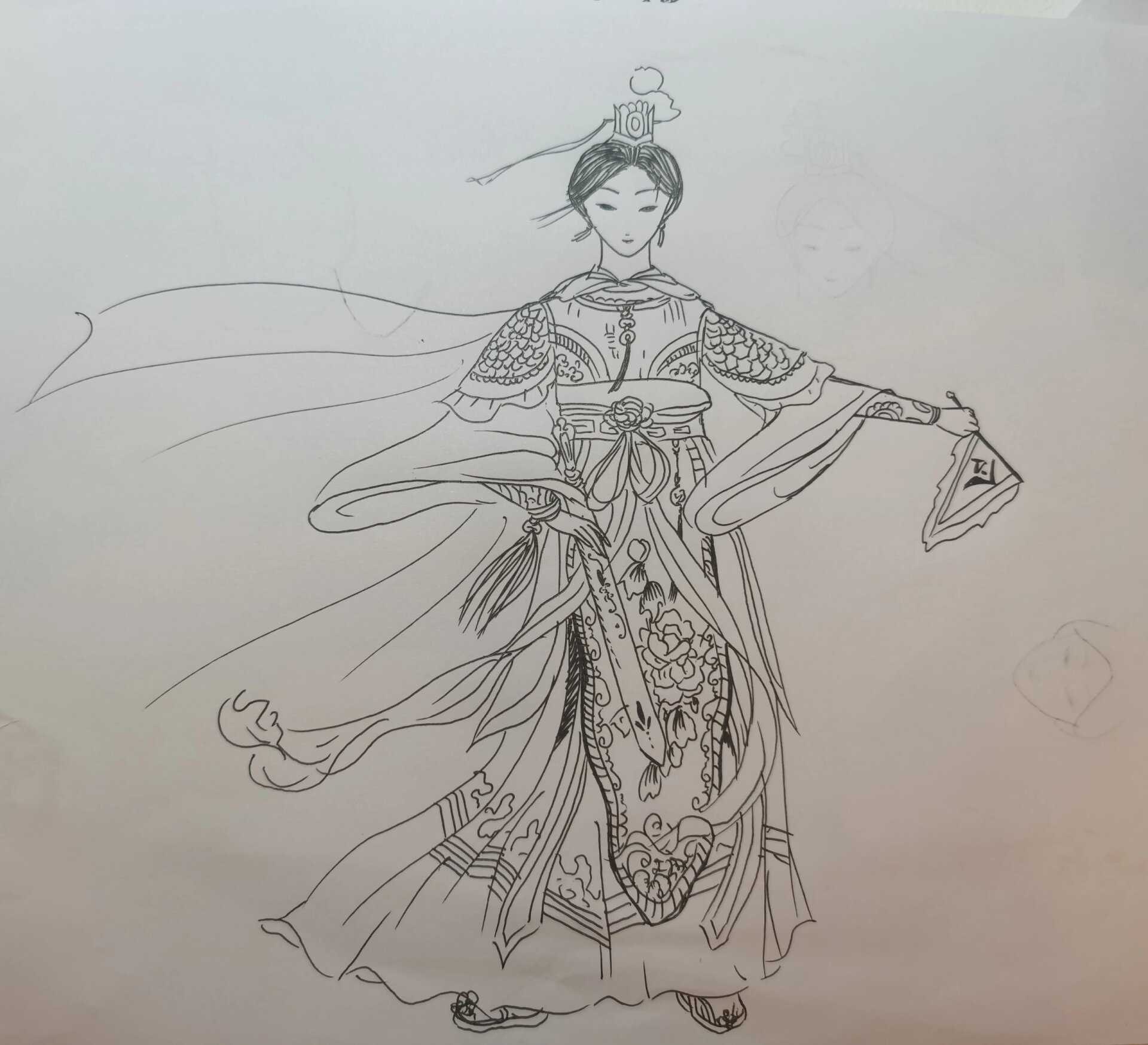 古风素描动漫女将军图片