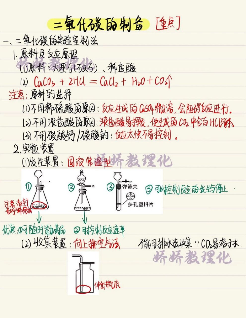 九年级化学《二氧化碳的制备》笔记