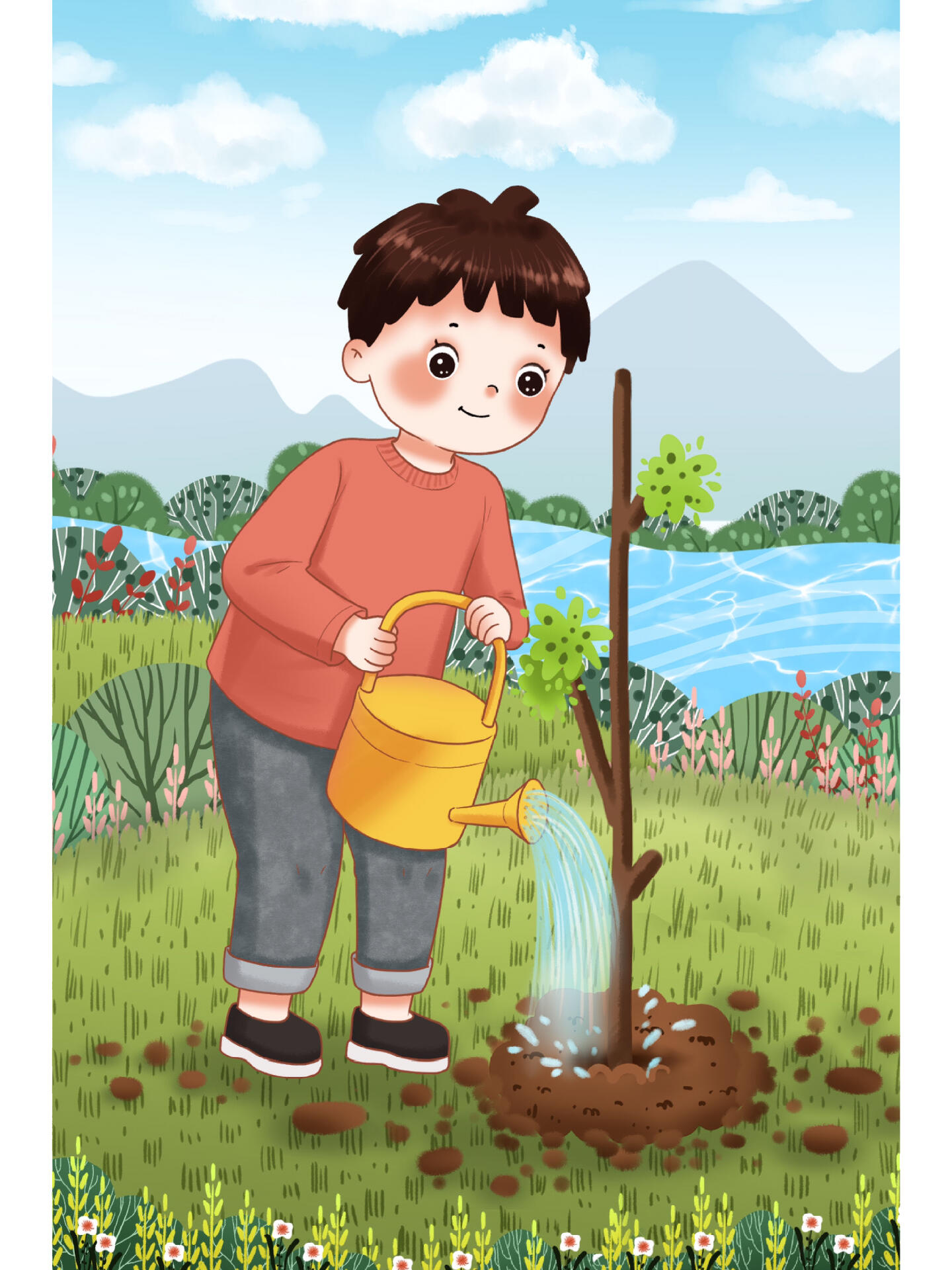 植树节插画|一起来植树吧 92萌动春的时光 ,绽放绿的光芒.