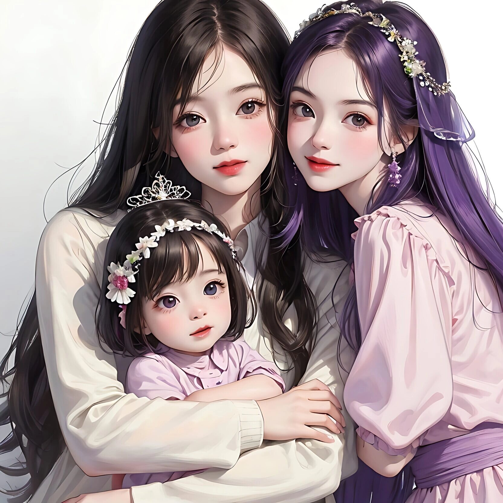两个女儿亲子头像 浪漫紫色～多巴胺穿搭
