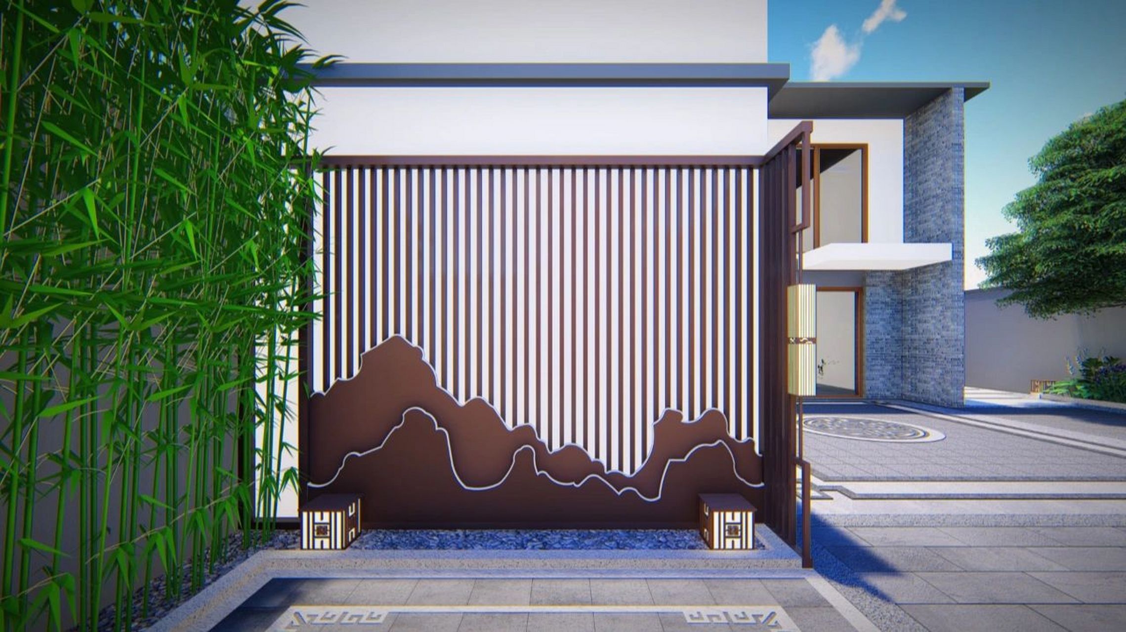 简约大气的庭院玄关,景墙,影壁墙设计 作为庭院里映入眼帘的第一道