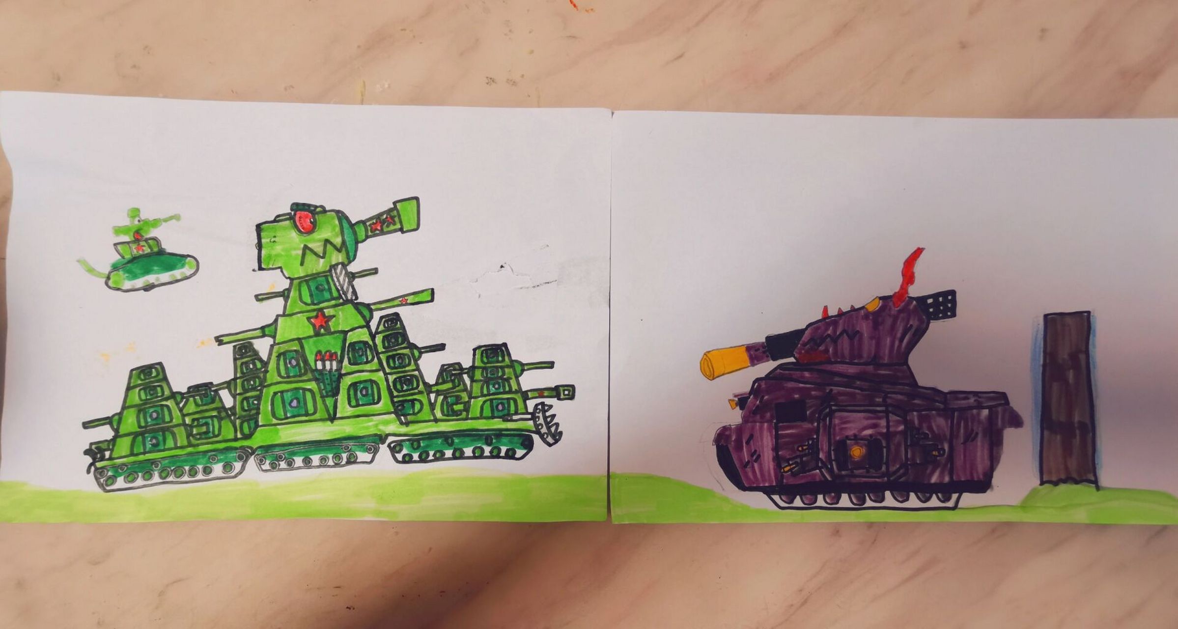 坦克简笔画 小朋友画的坦克kv44和利维坦