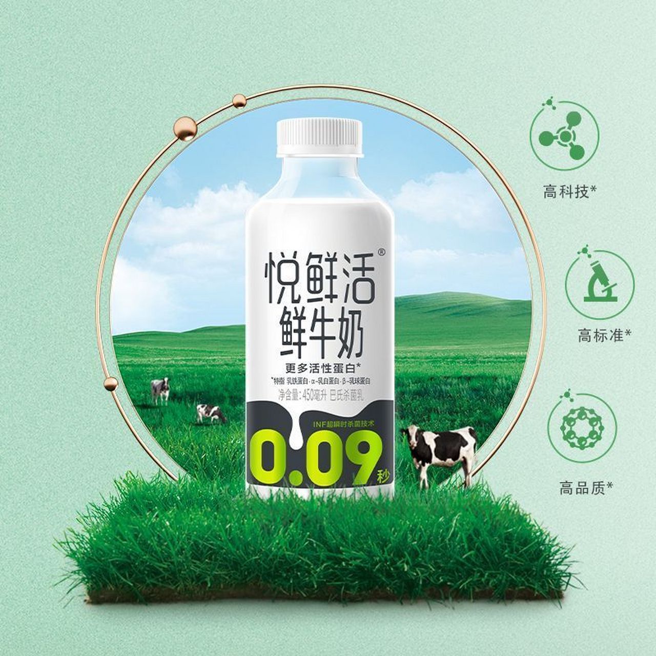 9】君乐宝 悦鲜活鲜牛奶450ml*6 780ml*2组合装    营养高钙奶低温