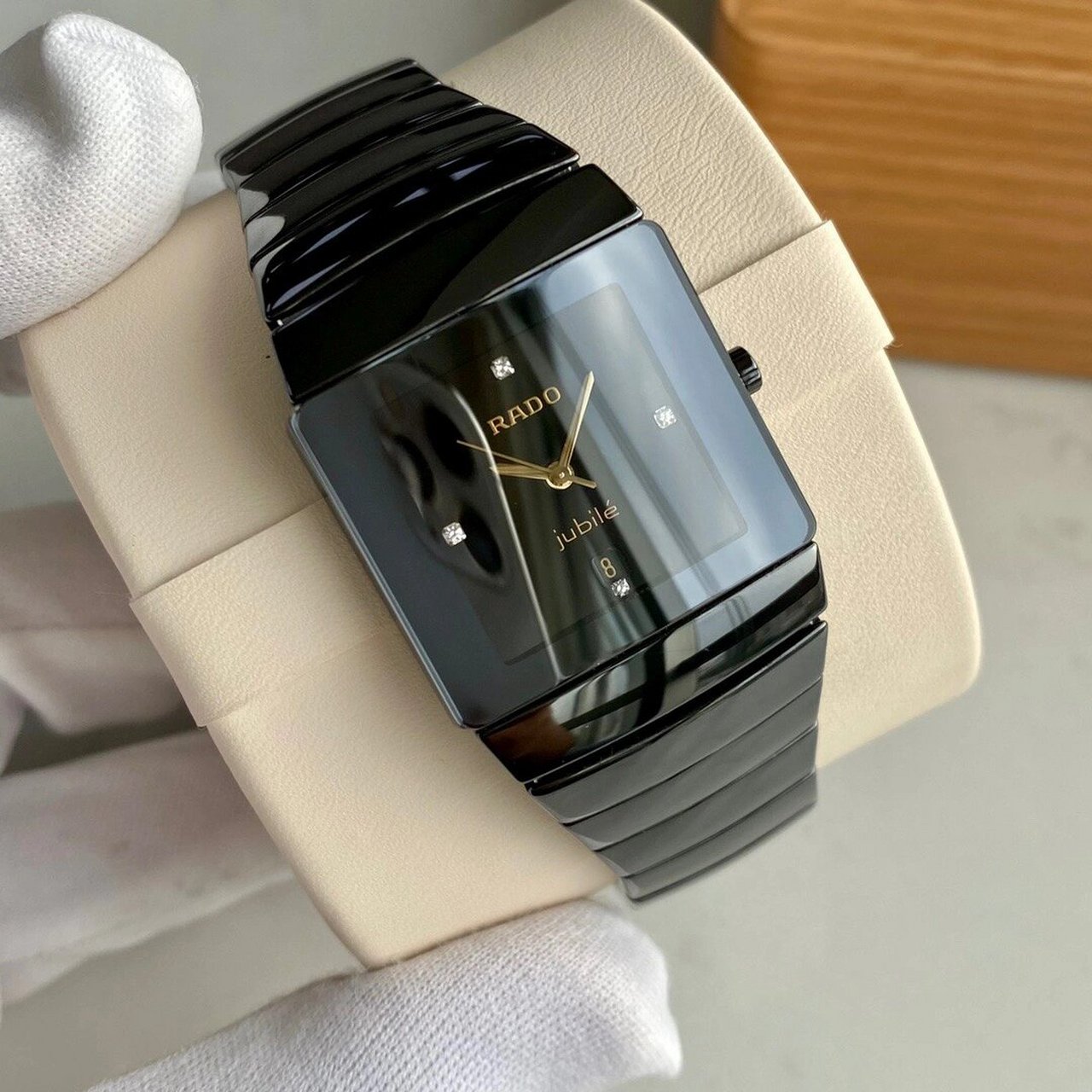 雷达rado-sintra银钻系列r13336732 男士石英表,陶瓷材质,黑金刚,表径