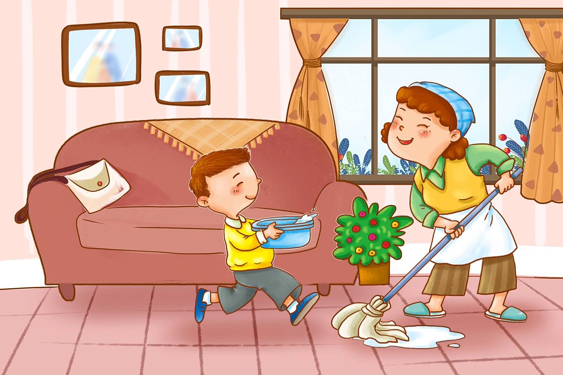 插画|帮妈妈一起来做家务吧 93秋天的枫叶红了,天气也凉爽了!