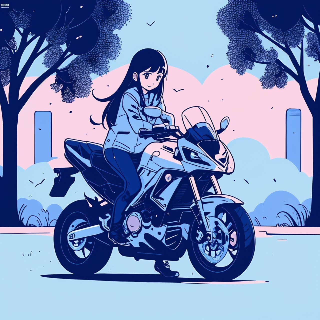 骑车女孩 适合头像哦 分享一期骑机车的简笔画风格 02020202