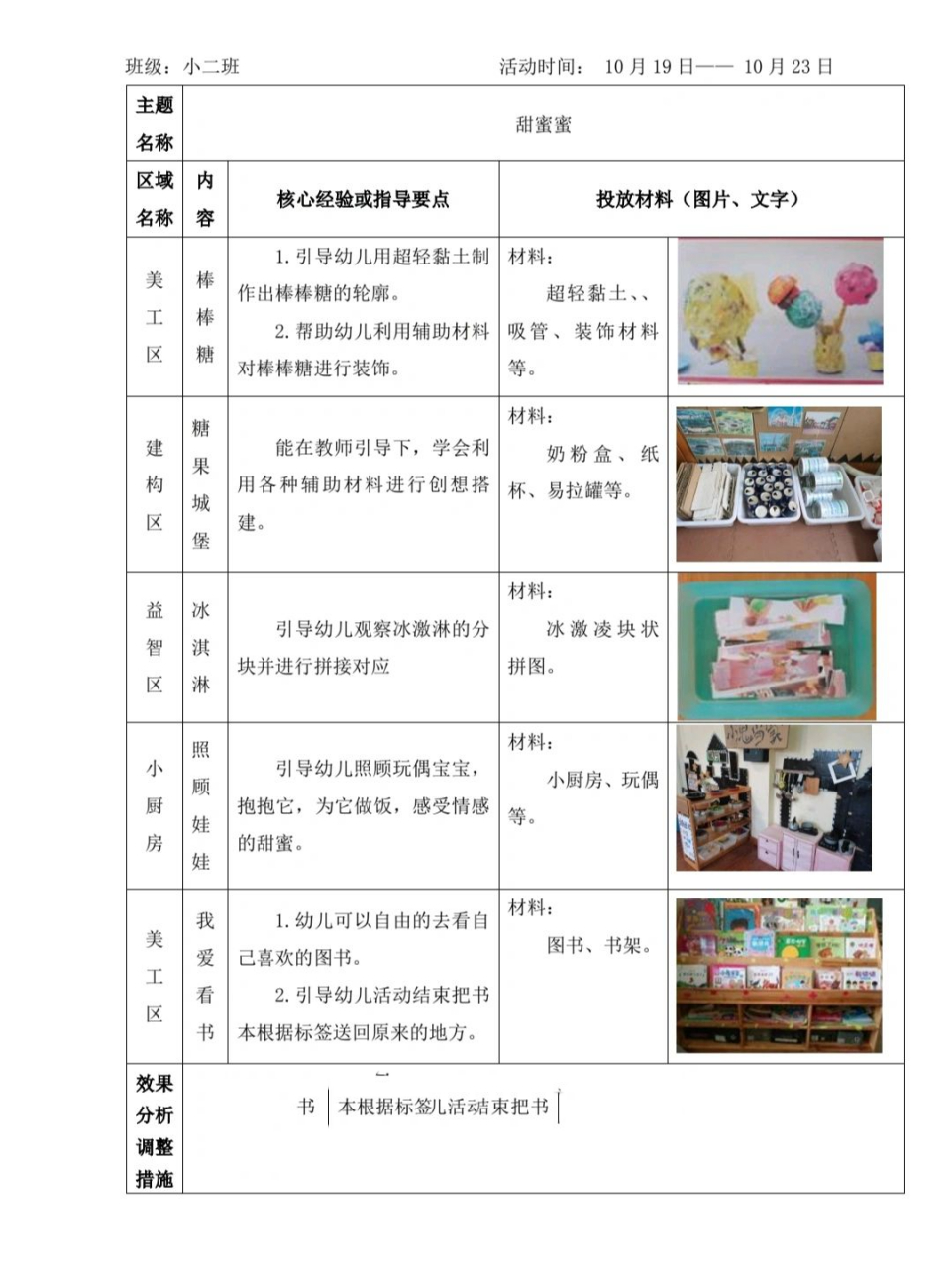 幼儿园小班区域计划 小班甜蜜蜜区域计划