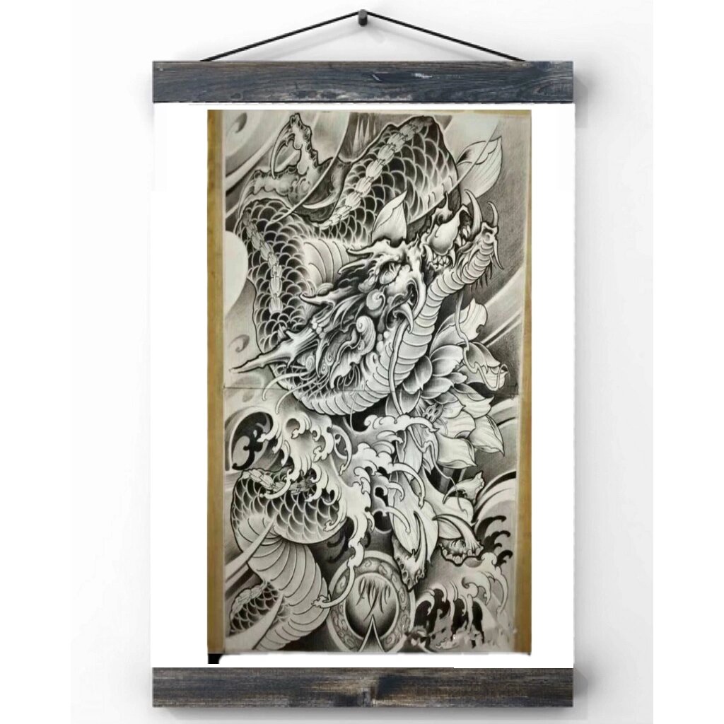 哈尔滨纹身|花腿手稿|盘龙腿 花腿龙手稿 窗灯林霭里,闻磬水声中.