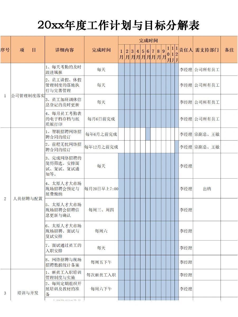 年度工作计划与目标分解表🌵