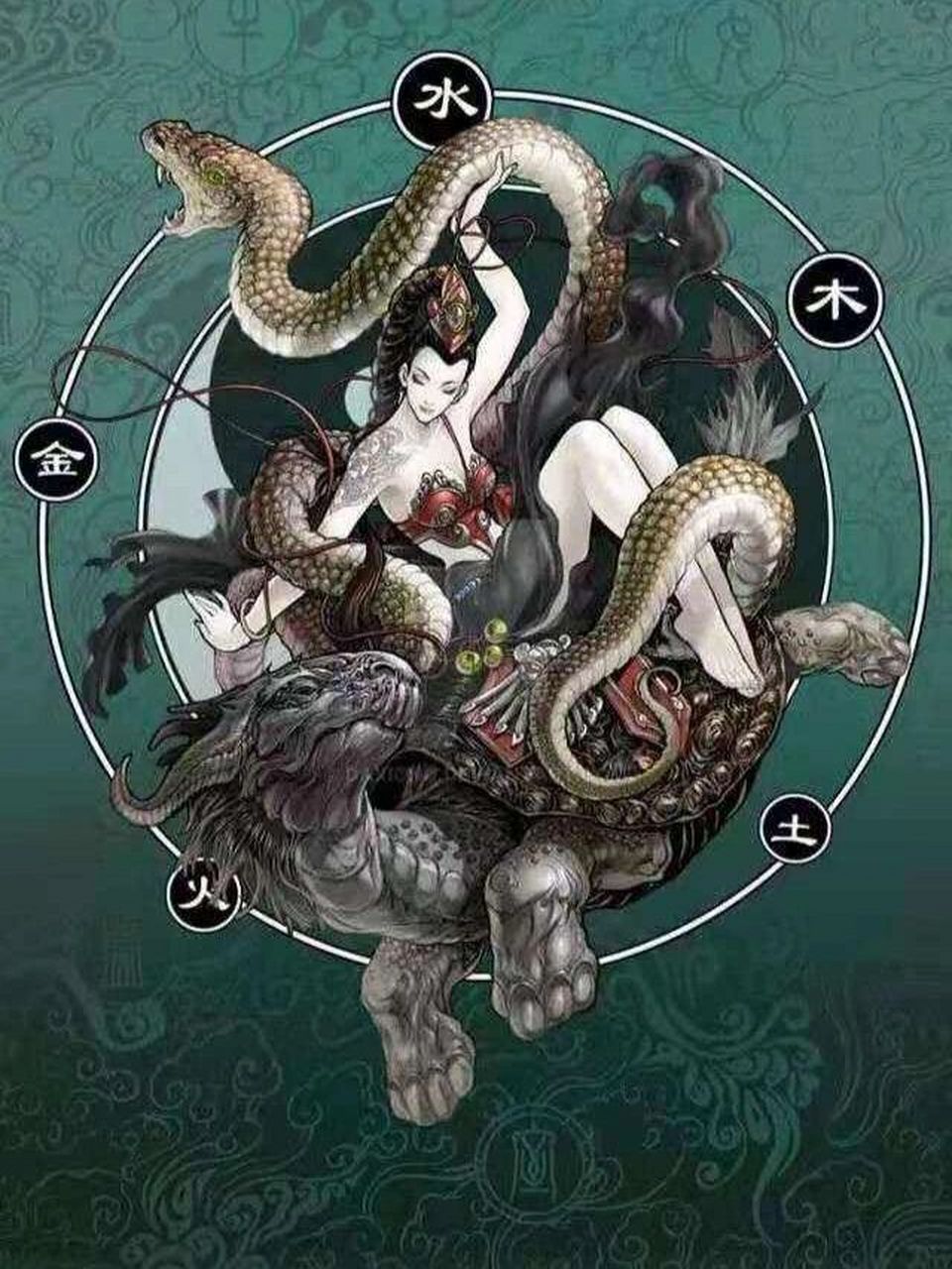 中国四大神兽玄武 玄武,中国古代神话中的天之四灵之一,又名龟蛇,源于