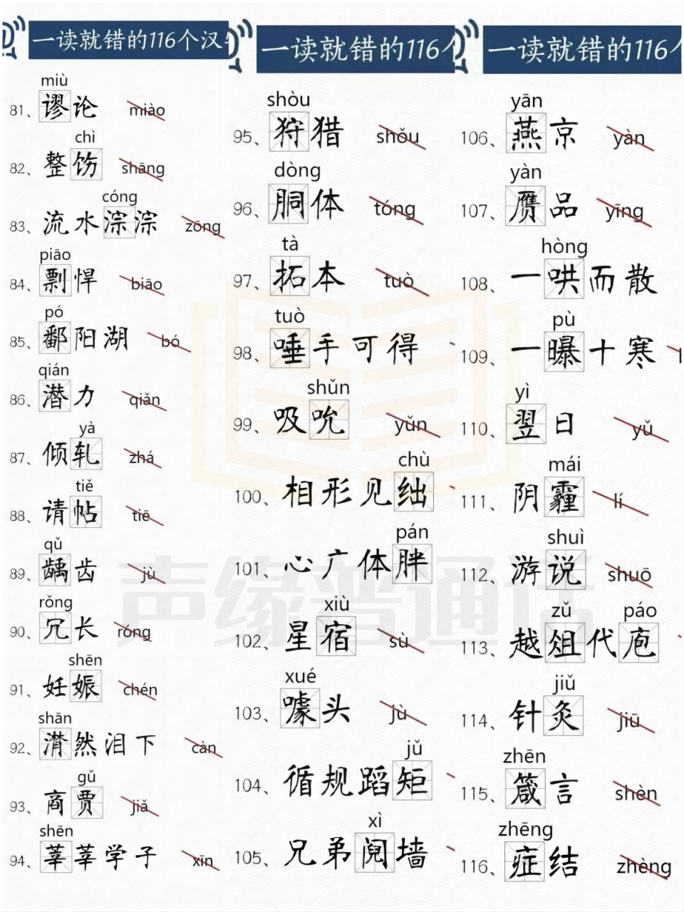 普通话二甲必考,116个最易读错词 普通话二甲必考易错词,无偿提供pdf