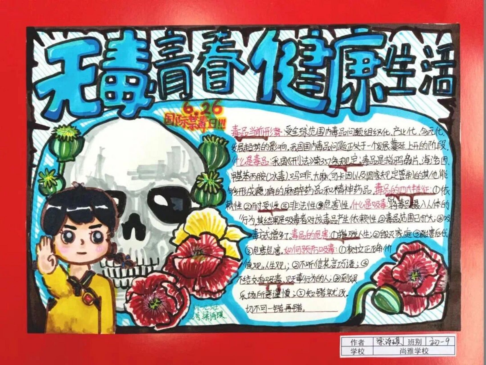 无毒青春 健康生活手抄报   耶耶耶7099手抄报被选上了