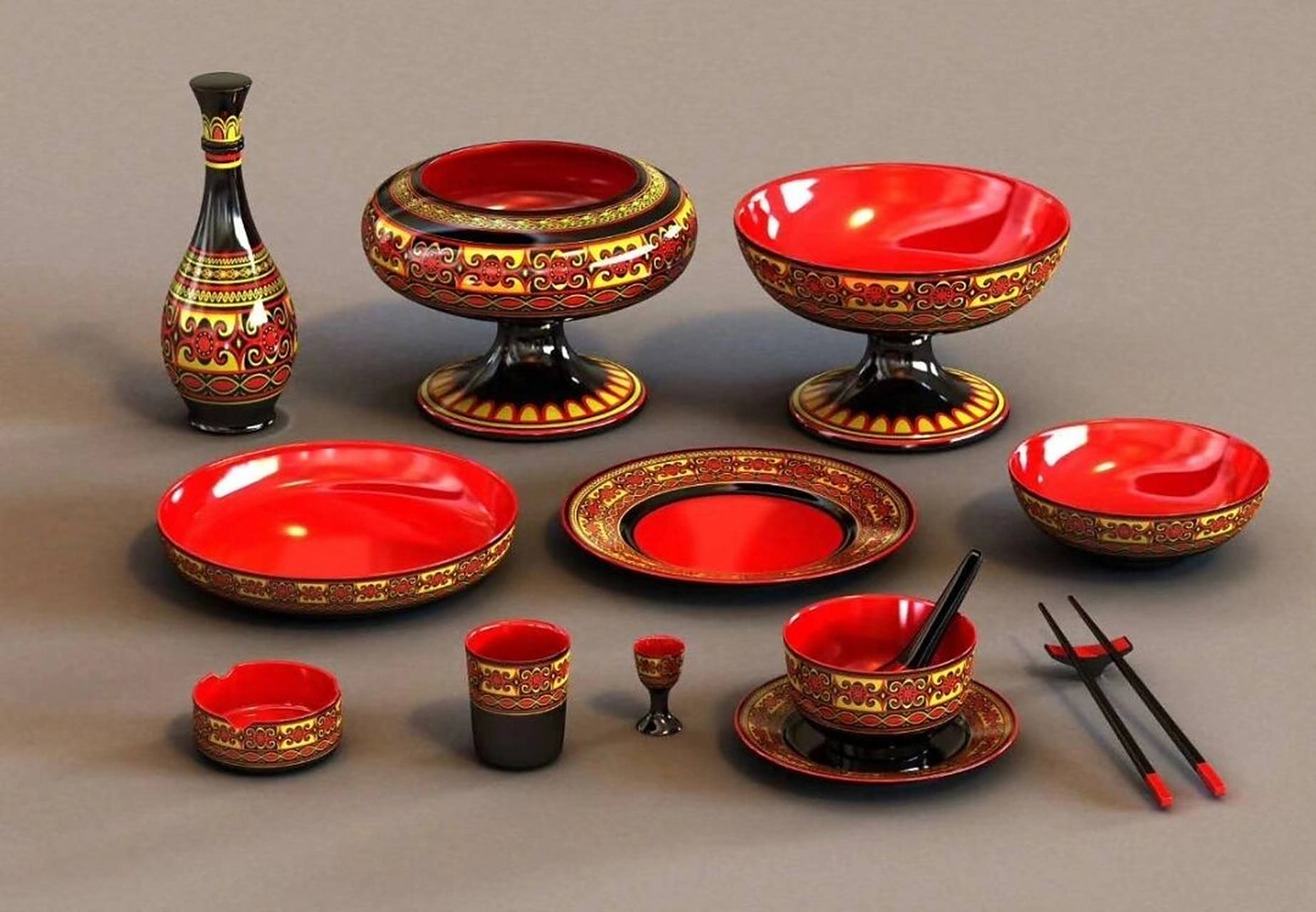 彝族漆器是彝族的非物质文化遗产,以彝族三色文化为基础,在餐具上