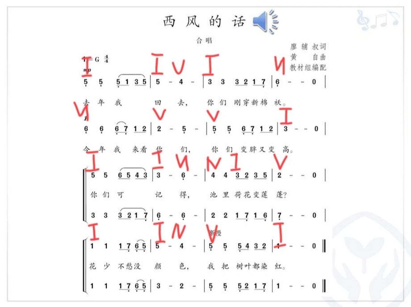 教科书和弦标注49,西风的话 人教版七年级上册《西风的话》9595