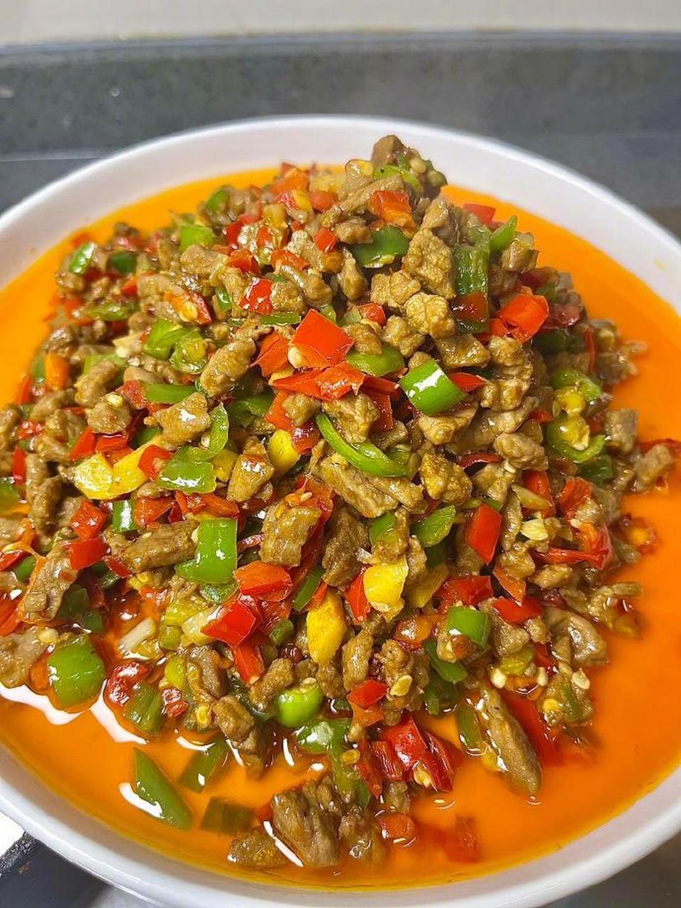 双椒碎牛肉7515红红火火美味极了!