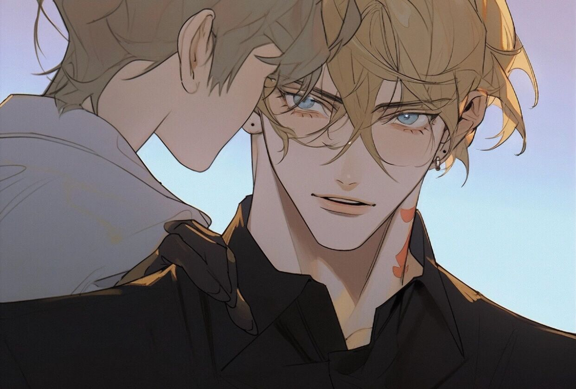 背光的金发西装男 图2是原图,除了左边那个人ai画得不好之外,右边这个