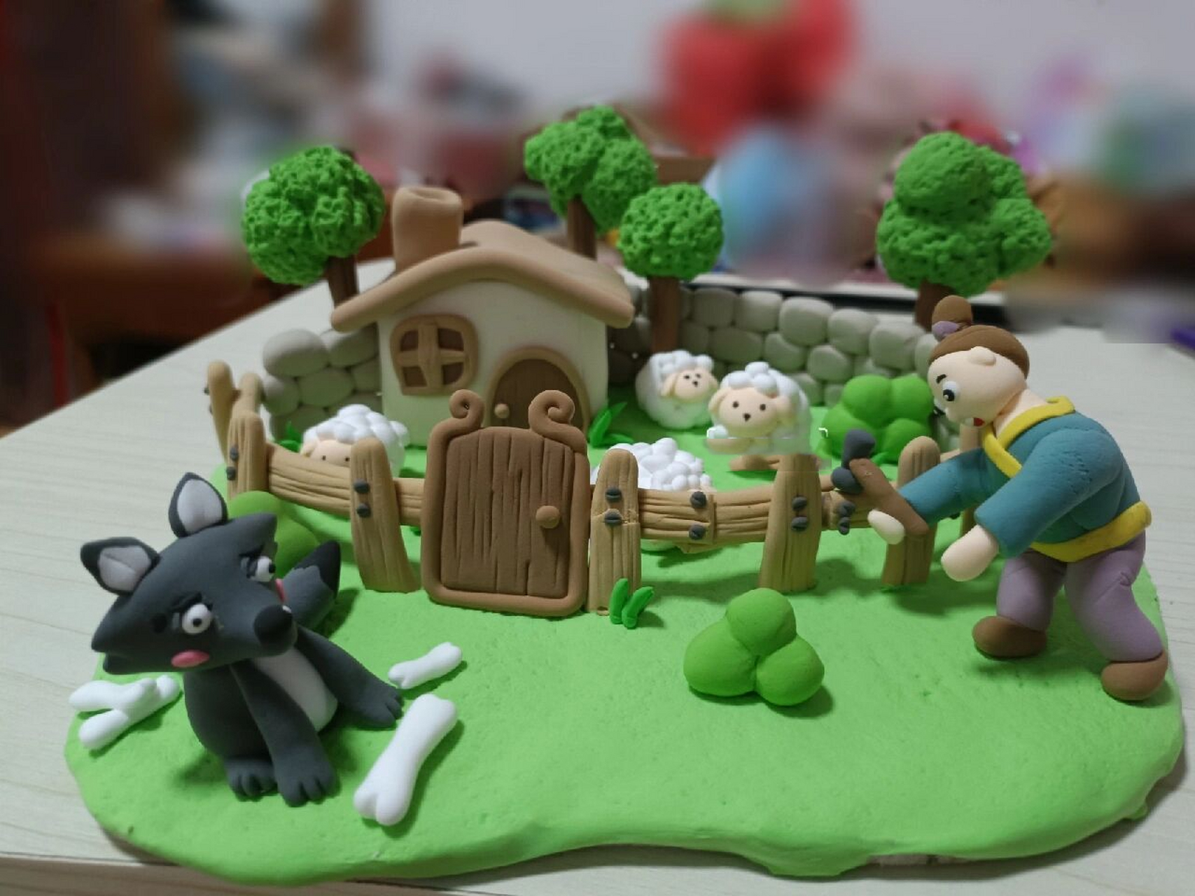 亡羊补牢 亡羊补牢黏土场景,有狼92有羊99有人有围栏等元素