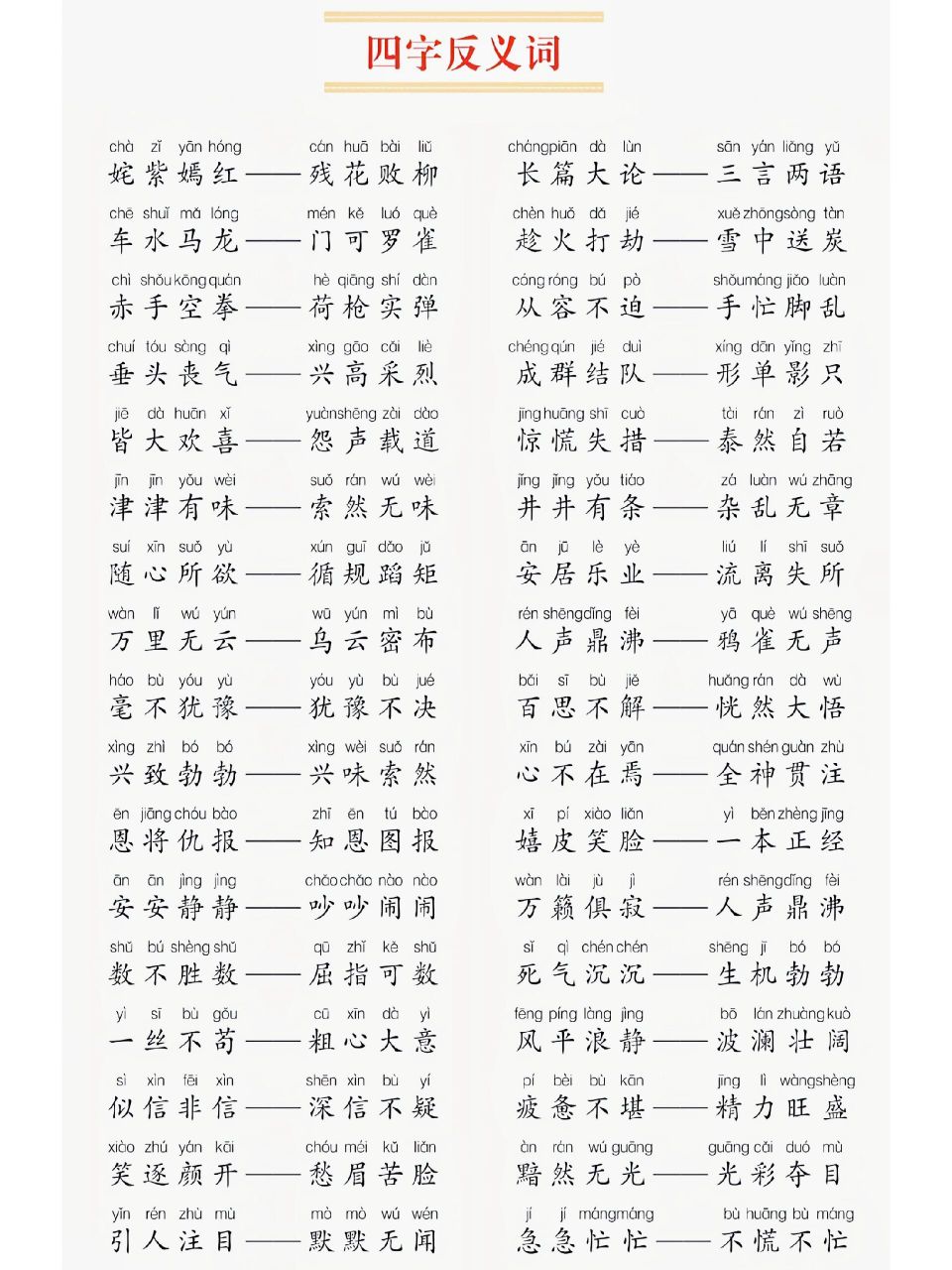 四字反义词合集