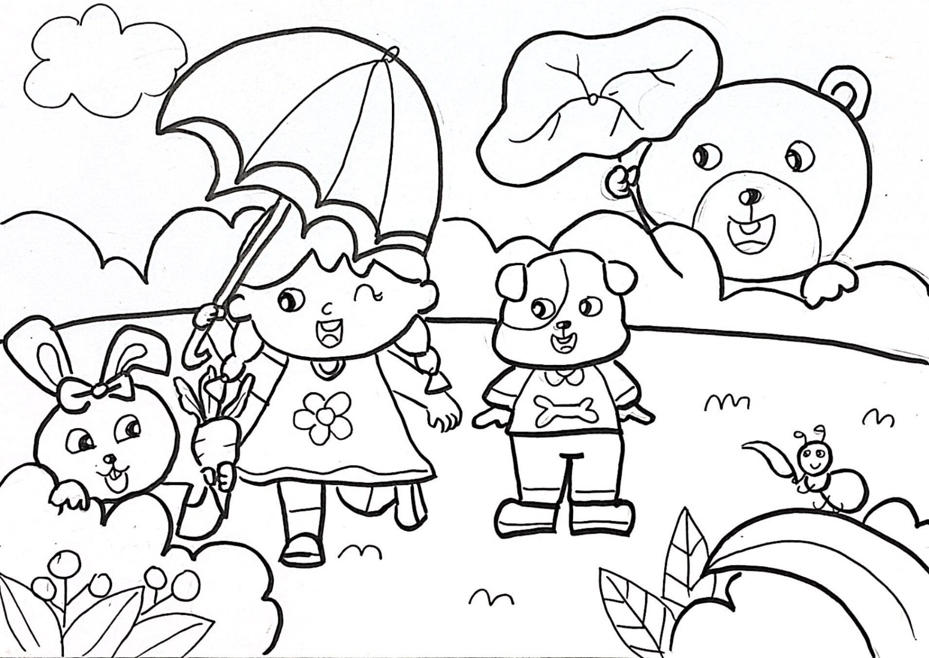 5月幼儿教资面试故事配画真题《借你一把伞》 故事配图:借你一把伞