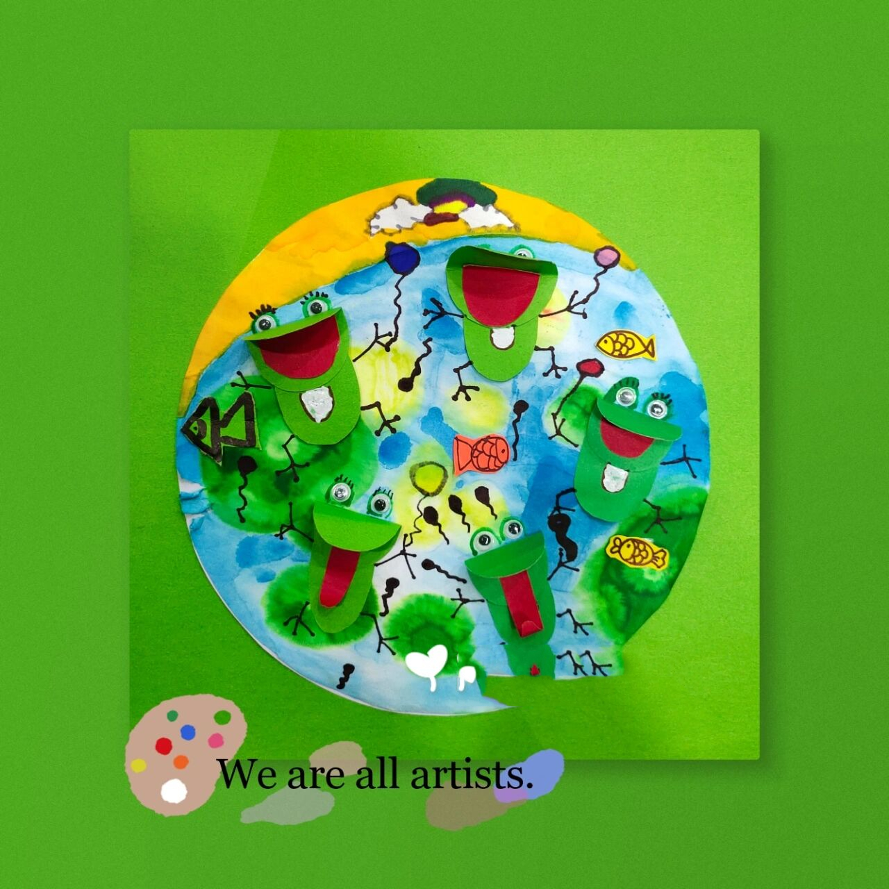 适合4-5岁创意美术课第二课(2022年春季) 课程主题:《青草池塘处处蛙