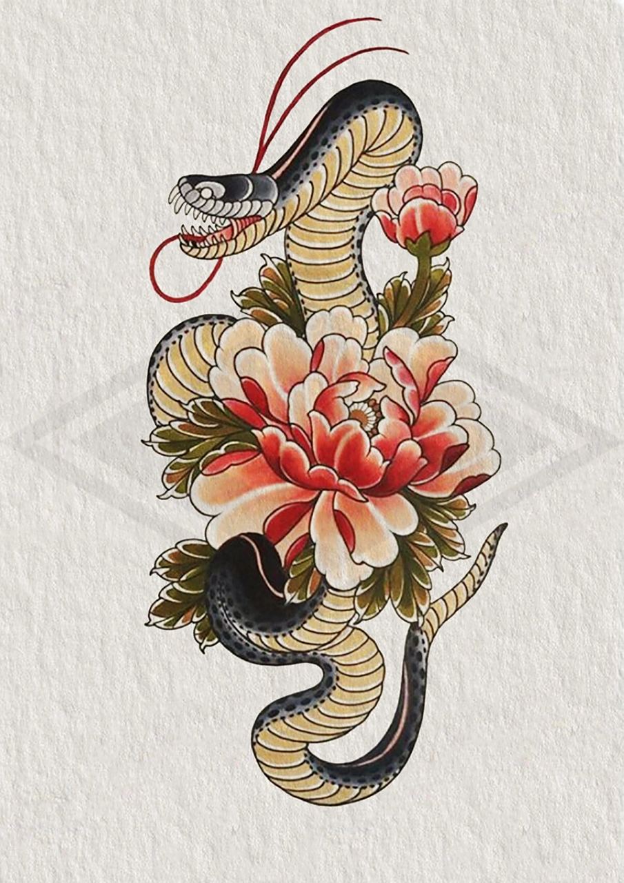 传统纹身题材-蛇(2) 蛇又被称为"小龙",蛇一直都是非常吉祥富贵的象征