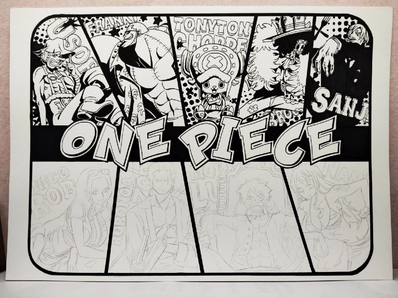 海贼王 黑白手绘 这张的线稿是越画越上头,细节比较多,但绝对是一个