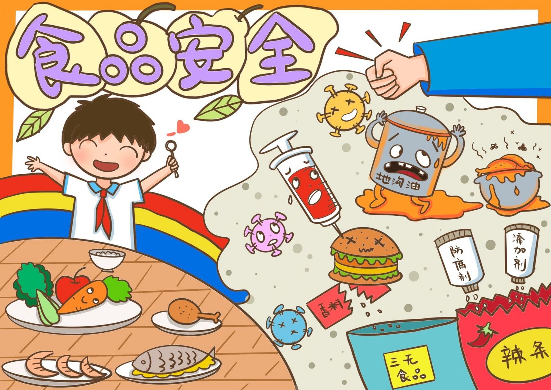 食品安全儿童画 有线稿可自取使用哦,反手给我个78157815吧