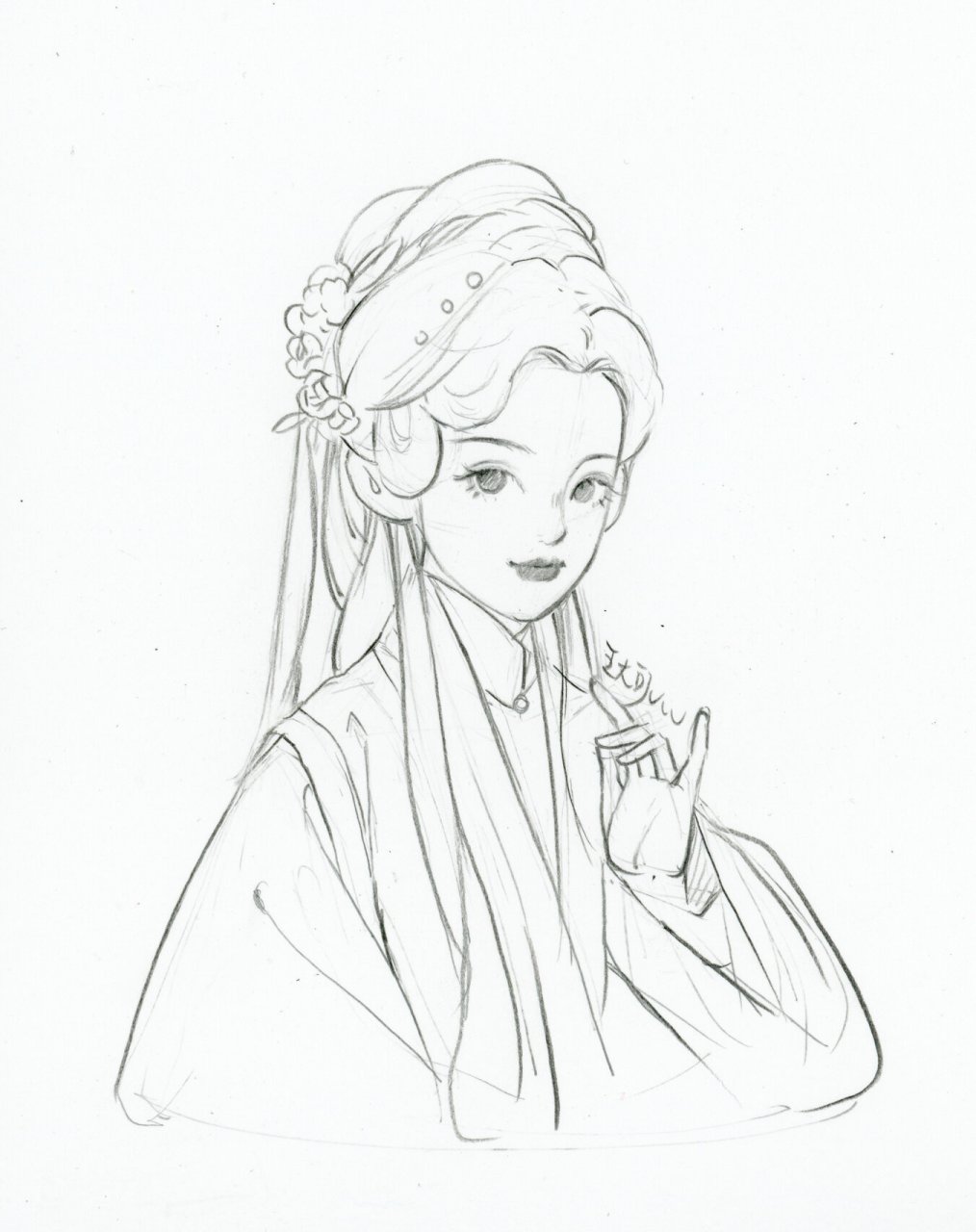 每日一画 | 古风人物线稿 今天的模特小姐姐 愿你一生被爱,一生可爱