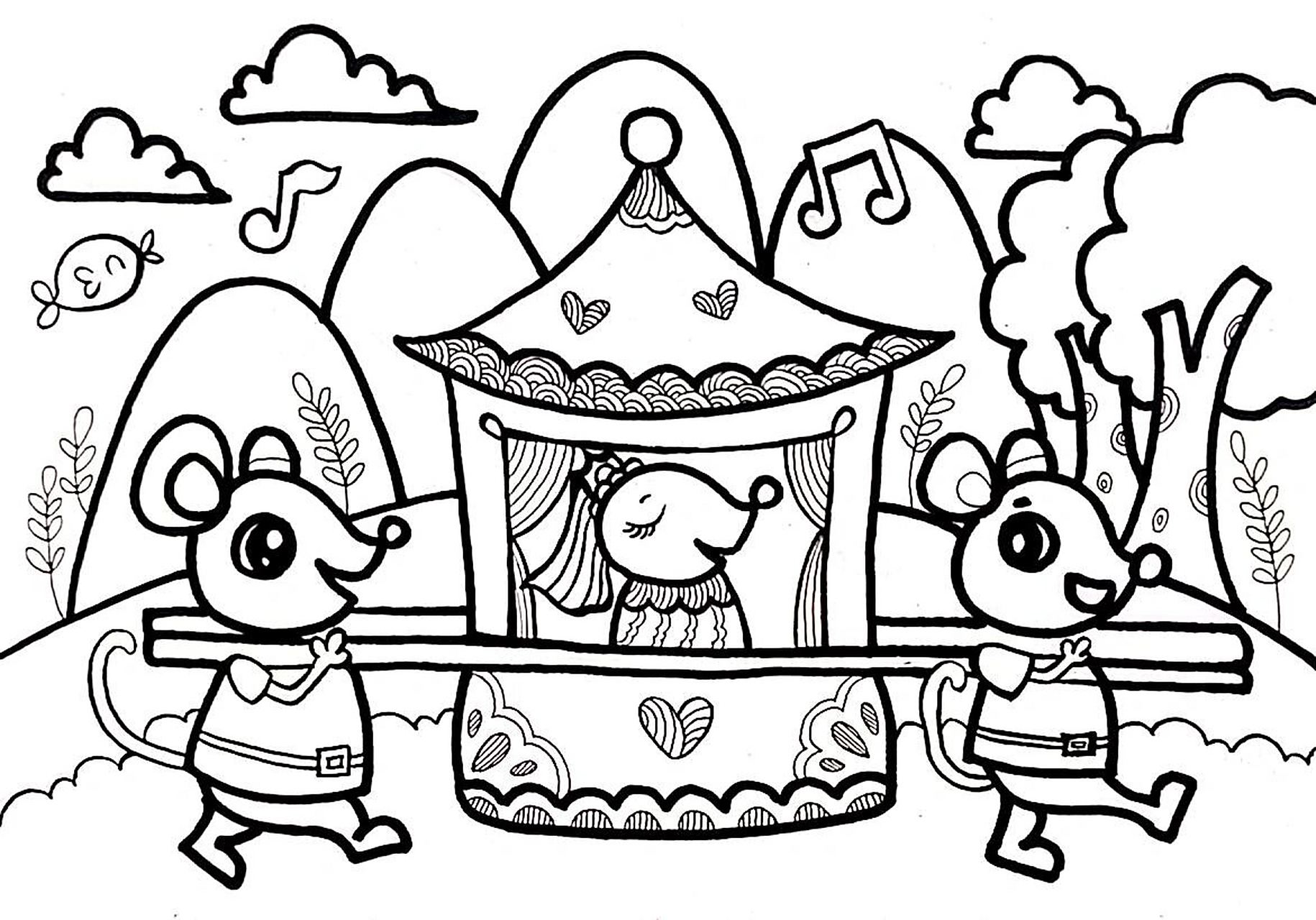 儿童创意画分享 | 老鼠嫁女 ①粗笔画外轮廓 ②细笔画细节 ③涂主体物