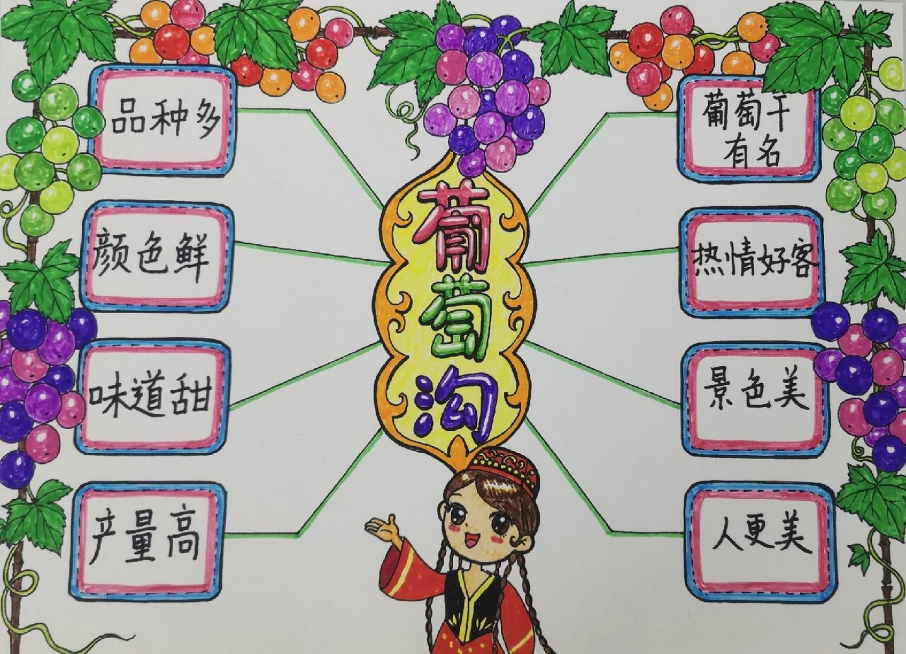 葡萄沟思维导图|葡萄沟手绘|葡萄插画 之前画的小学二年级课文葡萄沟