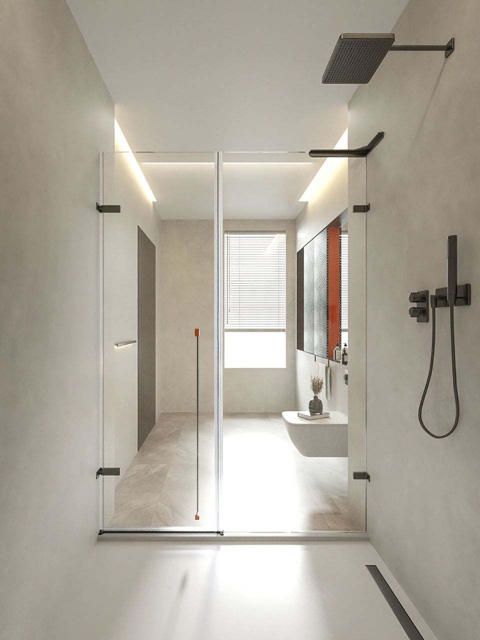 极简下沉式无边框淋浴房这么装 极简风卫生间这么装你觉得好看么,欢迎