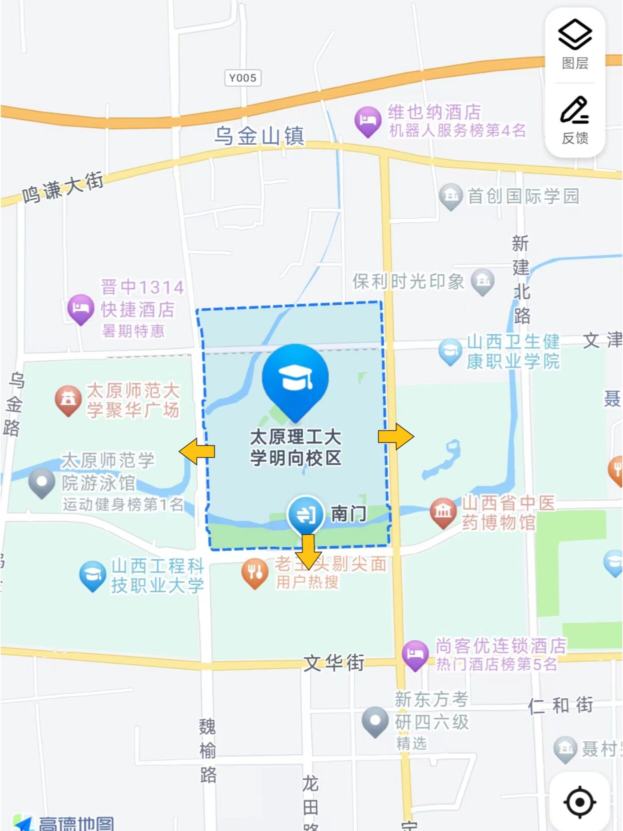 太理明向-交通篇 明向校区位于晋中市榆次区的北部,坐落在大学城正