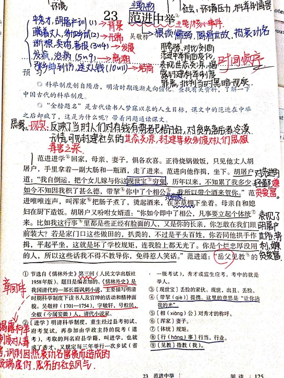 九上 语文 23课范进中举 笔记 其中有两页没有笔记 就没有拍哦