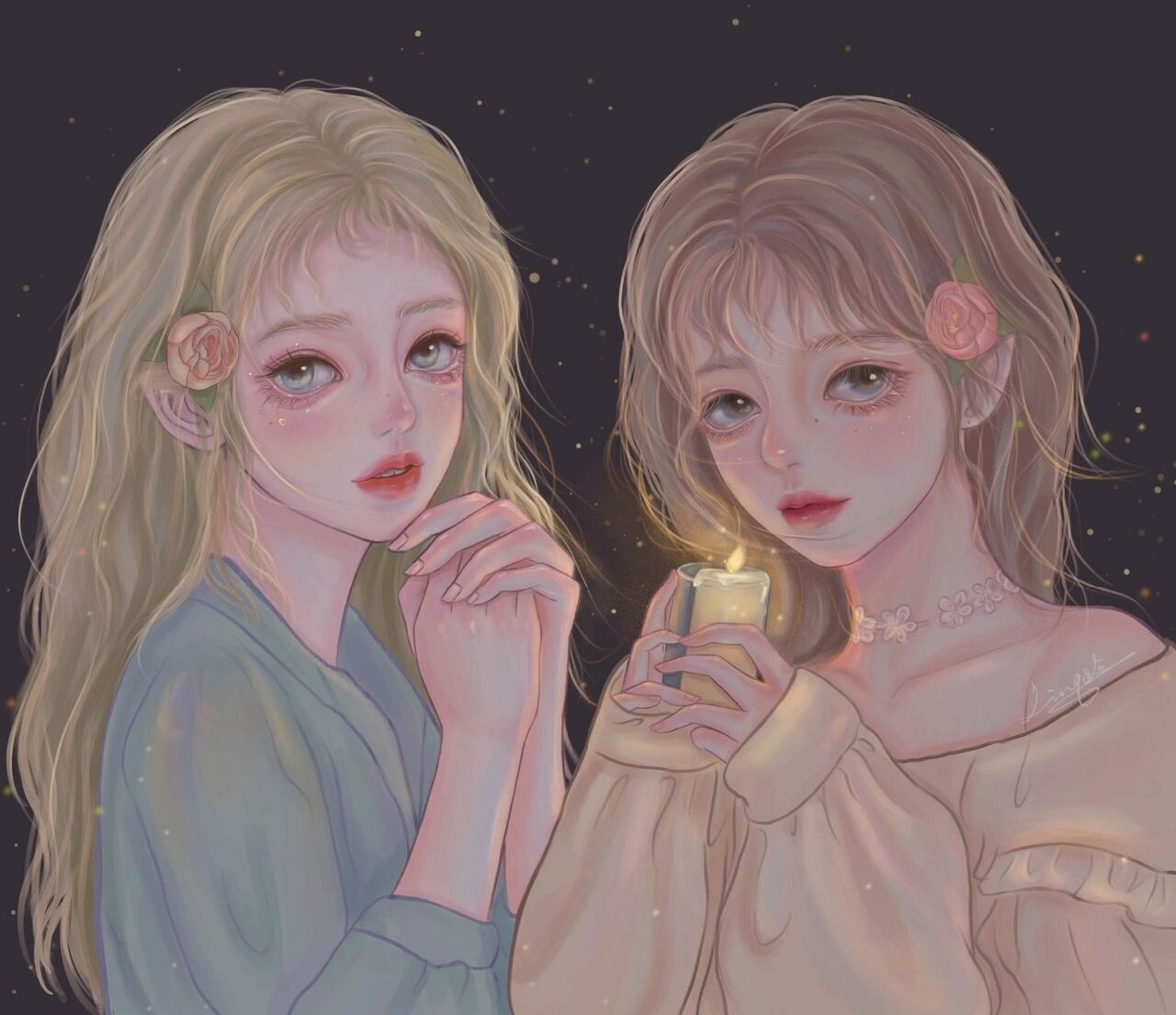 闺蜜头像 女生头像 少女 姐妹 烛光 一组闺蜜头像 原创作品未经授权勿