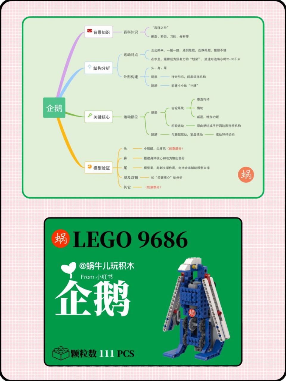 乐高9686憨态可掬的企鹅思维导图 课程卡片 可爱的动物们93 总是