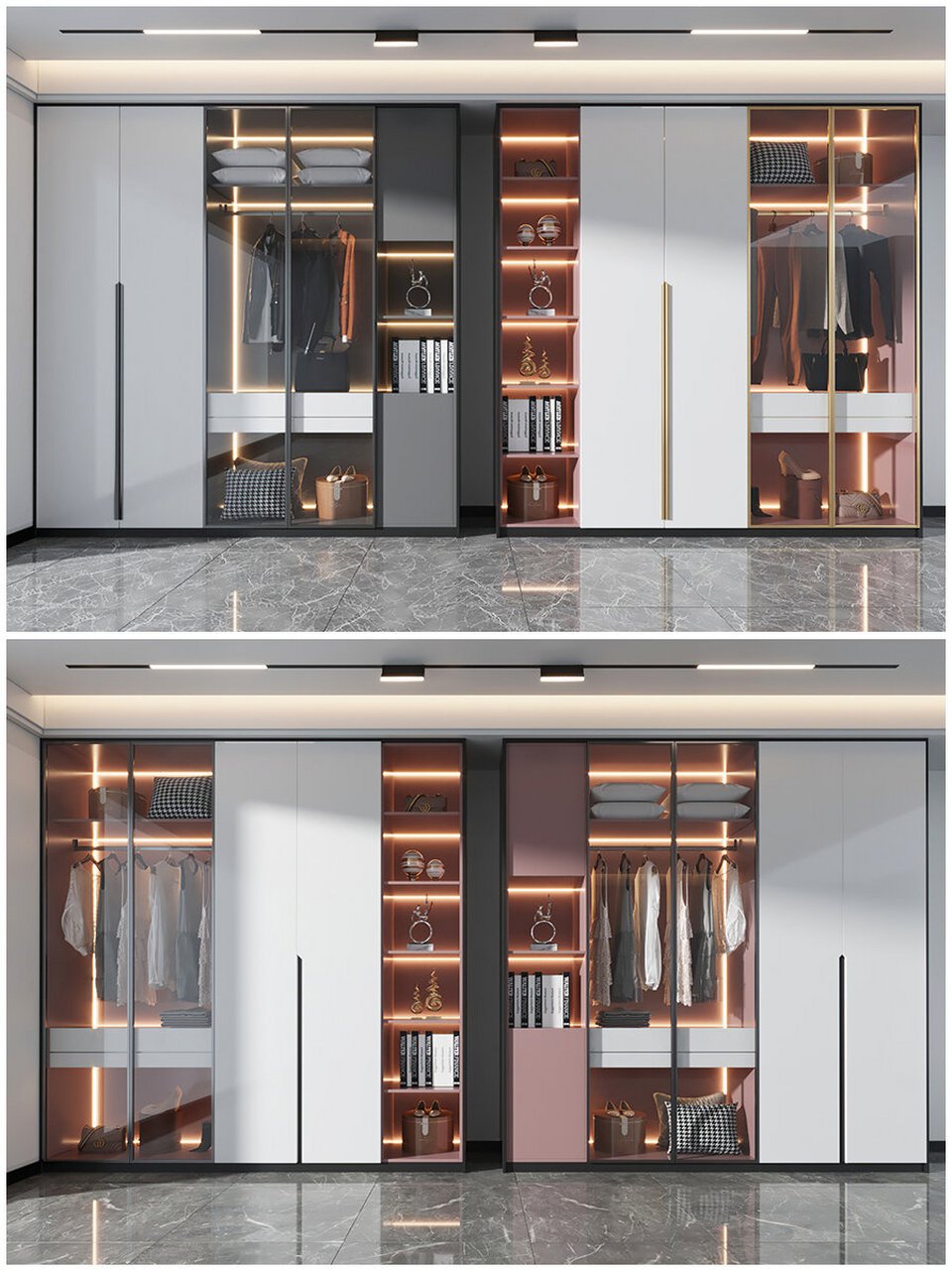 推荐16款时尚玻璃门衣柜书柜餐边柜全屋定制 1,透明衣柜 透明衣柜一目