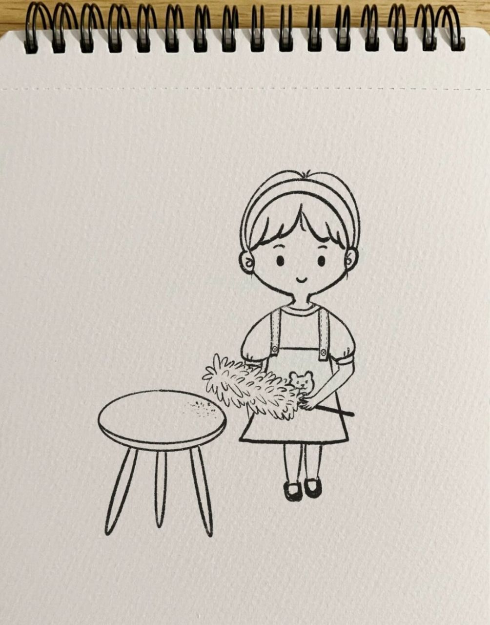 92打扫卫生可爱女孩原创简笔画|鸡毛掸子 简笔画|打扫卫生系列|学习